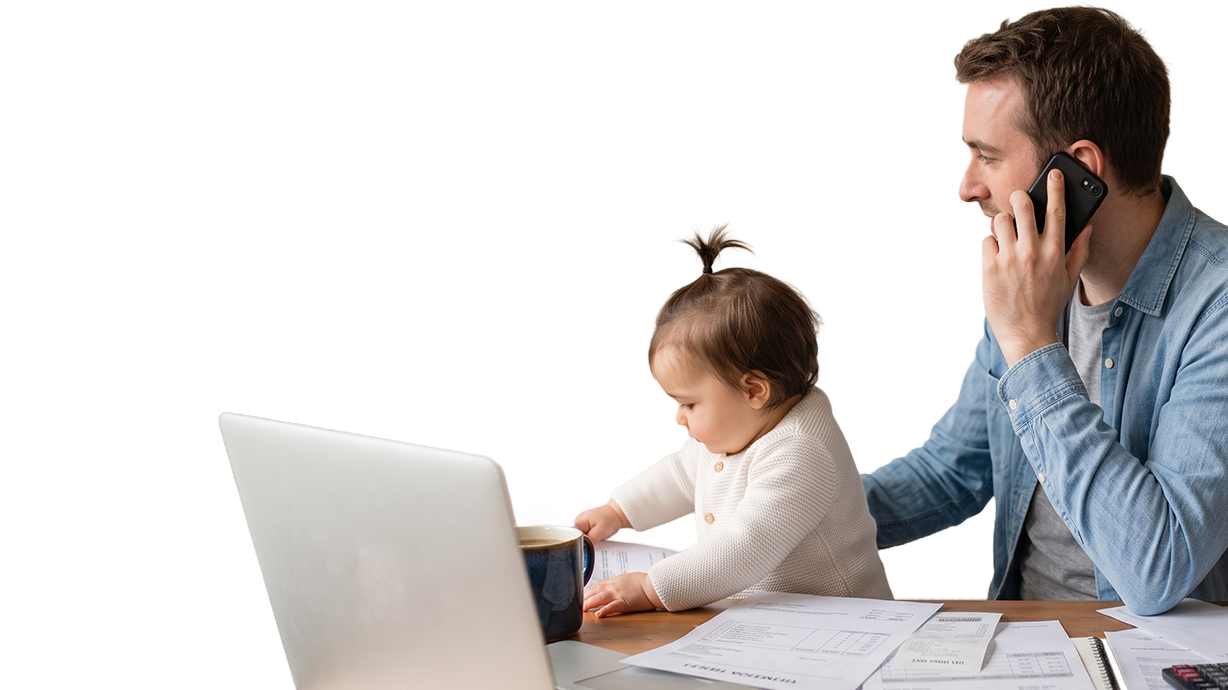 A parent using the Parent Sense app on their phone while caring for their baby